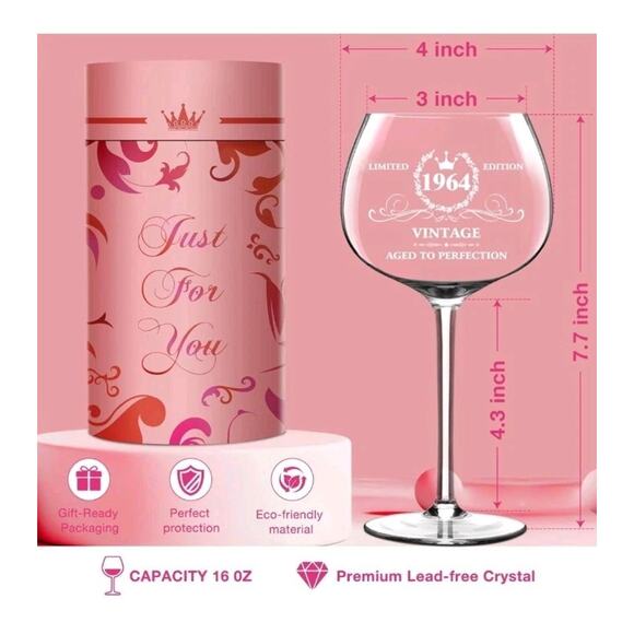 61TH Birthday Gifts for Women,Rose Vintage 1964 Laser Engraved 61th Wine... - Picture 3 of 6